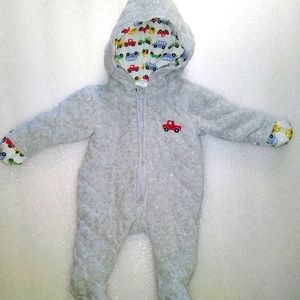 Infant Boy 0-3 M Laura Ashley Quilted Light Grey Footed Coverall With Hoodie